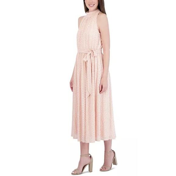 Robbie Bee Womens Floral Lace Sleeveless Tie Waist Dress in Blush Pink Large $79 - Picture 2 of 7